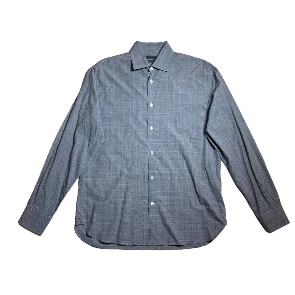 John Varvatos USA Blue Check‎ Long Sleeve Button Down Classic Fit Shirt 15 1/2